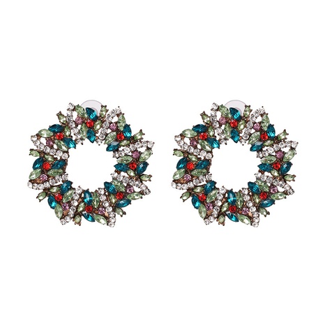 51611 European and American New Christmas Wreath Personalized Ear Studs Alloy Rhinestone-Encrusted Jewelry Cross-Border E-Commerce Supply's discount tags