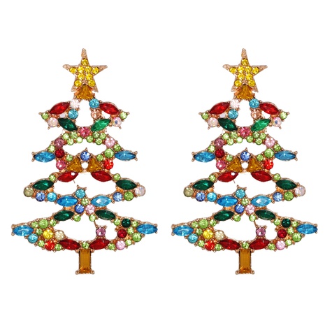 54729 Christmas All-Match Earrings European and American Fashion Hot-Selling New Arrival Cartoon Christmas Tree Earrings Rhinestone-Encrusted Jewelry's discount tags