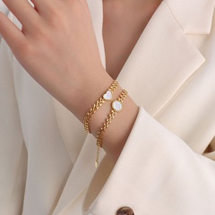 wholesale jewelry wheat chain white heart-shaped shell titanium steel bracelet nihaojewelry