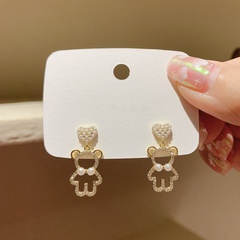 new simple Korea bear diamond pearl earrings wholesale nihaojewelry