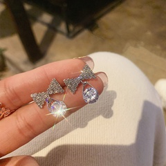 Korean fashion 925 silver needle bowknot zircon water drop earrings wholesale nihaojewelry