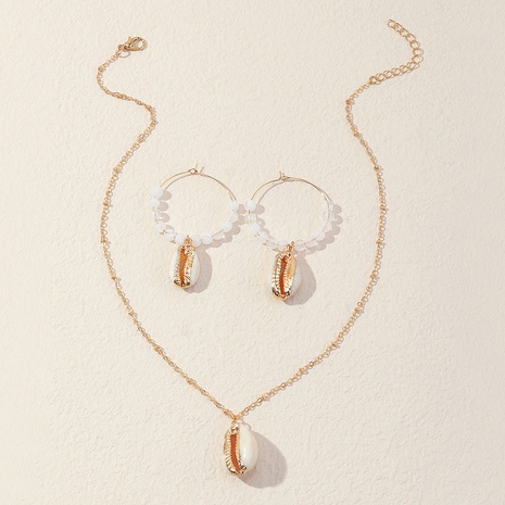 Großhandel Schmuck Muschel Anhänger Reis Perlen Ohrringe Halskette Set nihaojewelry's discount tags