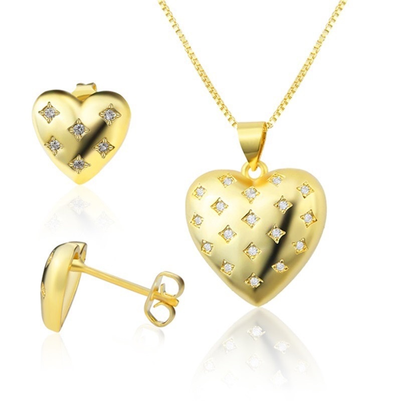 wholesale ensemble de colliers de boucles d39oreilles en forme de coeur en zirconium plaqu or simple Nihaojewelry
