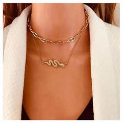 Europe and America Cross Border Ornament Vintage Alloy Snake Pendant Double Layer Necklace for Women Personalized Cold Style Necklace 17440