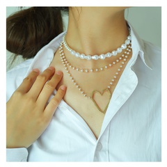 Korean Style Sweet Fashion Style Pearl Multi-Layer Necklace Europe and America Cross Border Alloy Heart-Shaped Pendant Neck Accessories 17820