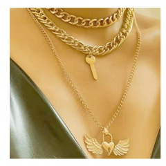 wholesale letra AMOR llave cadena gruesa collar de alas en forma de cerradura Nihaojewelry