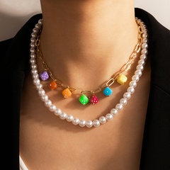 wholesale böhmischen Stil farbige Acrylwürfel Nachahmung Perlen mehrschichtige Halskette Nihaojewelry