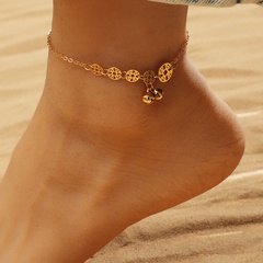 European and American New Popular Vintage Copper Coin Bell Imitation Gold Anklet Bracelet Female Geometric Hollow Circle Ancient Style Foot Ornaments