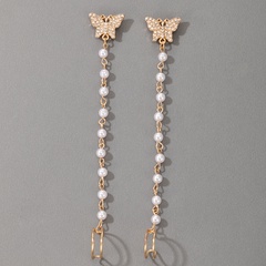 wholesale new butterfly pearl diamond-studded long ear clip Nihaojewelry