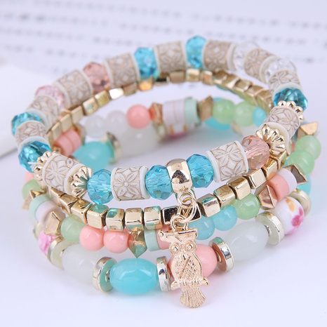 Großhandel Mode Metall Eule Süßigkeiten Perlen mehrschichtiges Armband Nihaojewelry's discount tags