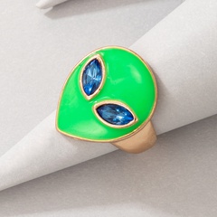 Großhandel neue Art grüne Maske Gesicht Diamant Alien Ring Nihaojewelry