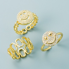 Grenz überschreitende exklusive Lieferung aus europäischem und amerikanischem Kupfer, vergoldetem, mikro eingelegtem Zirkon, geometrischer Handflächen-Smiley-Ring, verstellbarer Ring mit weiblicher Öffnung