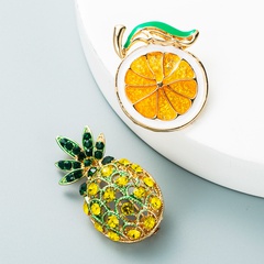 cute drop oil fruit pineapple lemon inlaid rhinestone brooch wholesale nihaojewelry