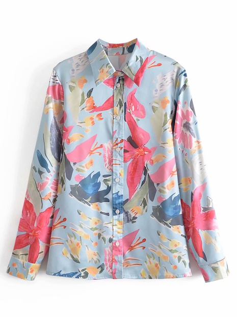 lapel single-breasted retro flower printed shirt wholesale Nihaojewelry's discount tags