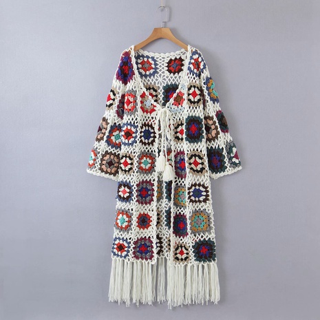 Wholesale 2021 Autumn Handmade Tassel Long Sleeve Women's Long Knitted Cardigan Sweater U20-47718's discount tags