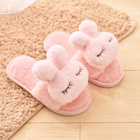 New Autumn and Winter Parent-Child Plush Slippers Cute Cartoon Rabbit Cotton Slippers Baby Indoor Thermal Cotton Slippers Cotton Slippers Generation's discount tags