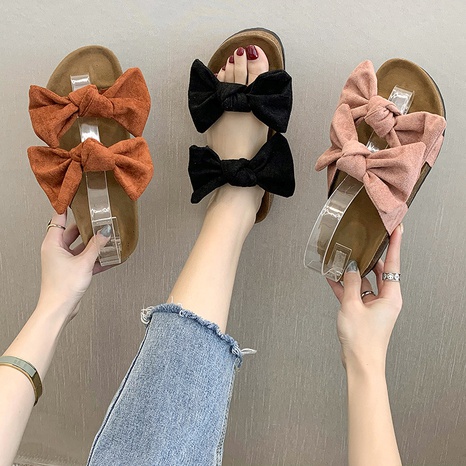 Korean fashion solid color flat-bottom color bow sandals wholesale nihaojewelry's discount tags