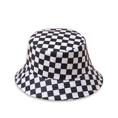 Korean Style Fashionable Black and White Plaid Hat Women's Wide Brim Face Slimming Sun-Proof Basin Hat Hip Hop Japanese Fashionable Bucket Hat Men