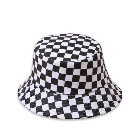 Korean Style Fashionable Black and White Plaid Hat Women's Wide Brim Face Slimming Sun-Proof Basin Hat Hip Hop Japanese Fashionable Bucket Hat Men's discount tags