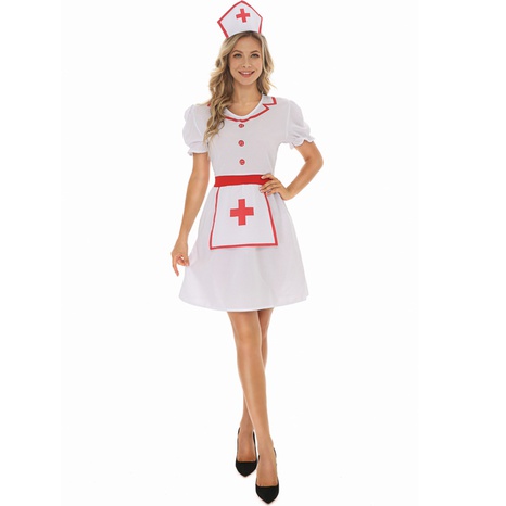 Halloween cosplay nurse red cross short-sleeved white dress wholesale nihaojewelry's discount tags