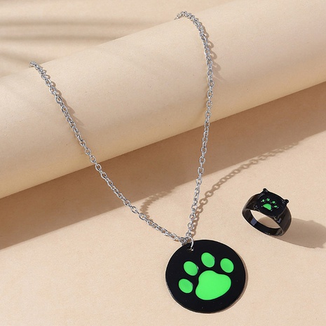 Korean creative puppy paw print necklace ring suit wholesale Nihaojewelry's discount tags
