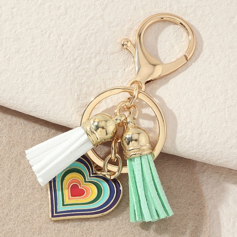 fashion multi-layer colorful heart tassel metal keychain wholesale Nihaojewelry's discount tags