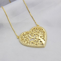 AliExpress Cross-Border Gold-Plated Lucky Tree Heart-Shaped Pendant Spot Copper Inlaid Zirconium Simple Hollow Ornament Chain Love Necklace