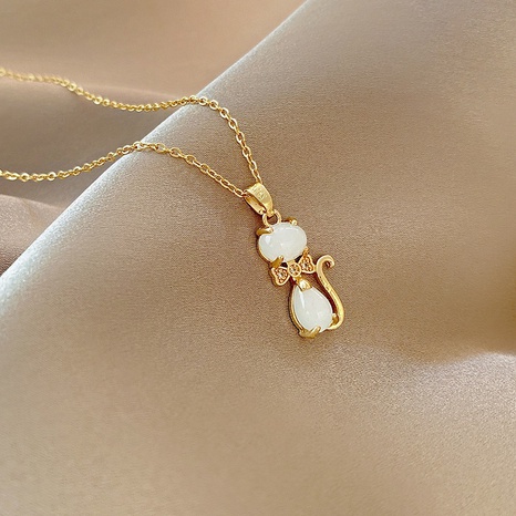 collier de chat en acier titane zircon mode en gros Nihaojewelry's discount tags