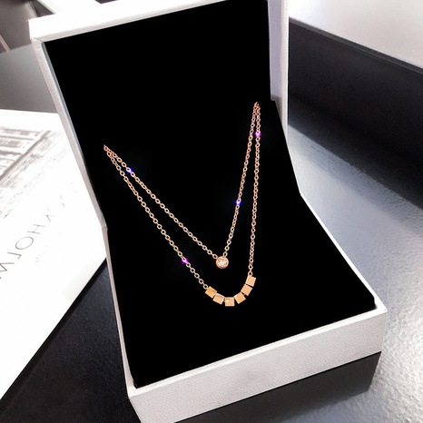 INS Internet Celebrity Indifference Trend Clavicle Chain Titanium Steel Rose Gold Double-Layer Three-Dimensional Square Necklace for Women Niche Design's discount tags
