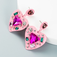 fashion alloy spray paint rhinestone diamond heart-shaped earrings wholesale Nihaojewelry