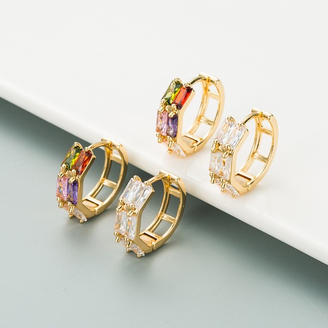simple double-layer hollow geometric color zircon copper earrings wholesale nihaojewelry's discount tags