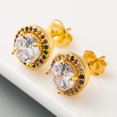 Koreanische Mode kompakte Persönlichkeit runde Diamant ohrringe weibliche Kupfer mikro eingelegte Farbe Zirkon einfaches Temperament All-Match-Ohrringe