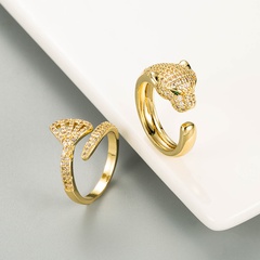 2021 European and American Personalized Trend Leopard Head Modeling Ring Copper Micro Inlaid Zircon High Profile Fashion Gold Plated Ring Accessories