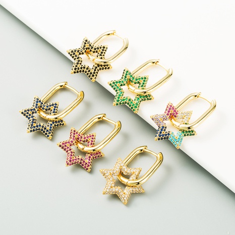 Boucles d'oreilles en zircon de couleur incrusté de cuivre creux en forme d'étoile à six branches vintage en gros nihaojewelry's discount tags