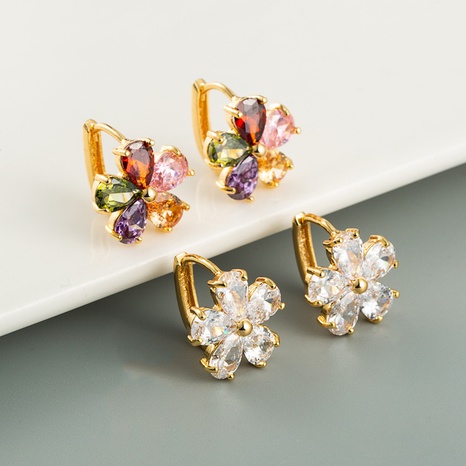 Boucles d'oreilles de style coréen en forme de fleur de zircon en cuivre bijoux en gros Nihaojewelry's discount tags