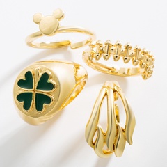 fashion geometric oil dripping four-leaf clover bear brass ring wholesale nihaojewelry