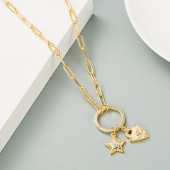 retro star heart lock pendant copper necklace wholesale Nihaojewelry