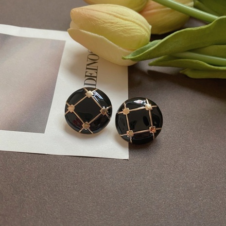 retro metal oil black contrast color drop oil round earrings wholesale nihaojewelry's discount tags