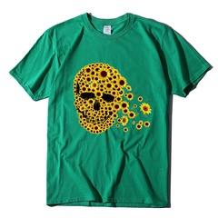 casual sunflower skull round neck printing short-sleeved cotton T-shirt wholesale Nihaojewelry