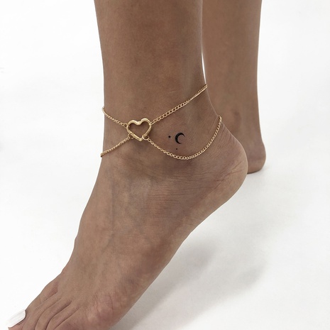 simple heart hollow double-layer chain alloy anklet wholesale Nihaojewelry's discount tags