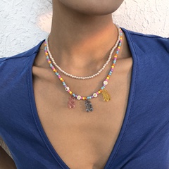 Nachgemachte Perle Bär Anhänger Perlen Weiche Mehrschichtige Halskette Großhandel Nihaojewelry