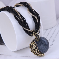 bohemian style peacock gem pendent multi-layer braided necklace wholesale Nihaojewelry