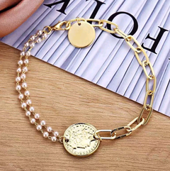 fashion metal pearl splicing chain coin bracelet wholesale Nihaojewelry