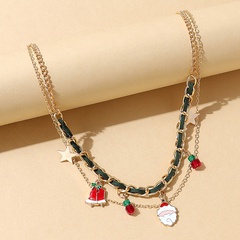 Santa Claus Christmas bell pendent alloy double-layer necklace wholesale Nihaojewelry