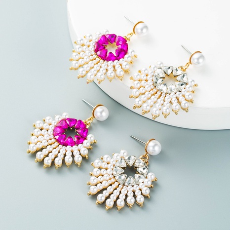 baroque alloy diamond inlaid pearl sun flower geometric earrings wholesale Nihaojewelry's discount tags