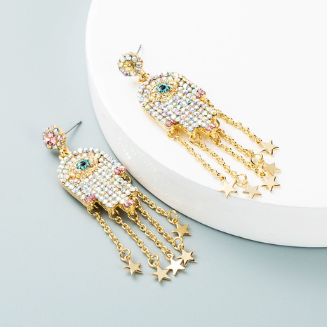 retro acrylic diamond-studded Devil's eye palm long tassel earrings wholesale Nihaojewelry's discount tags