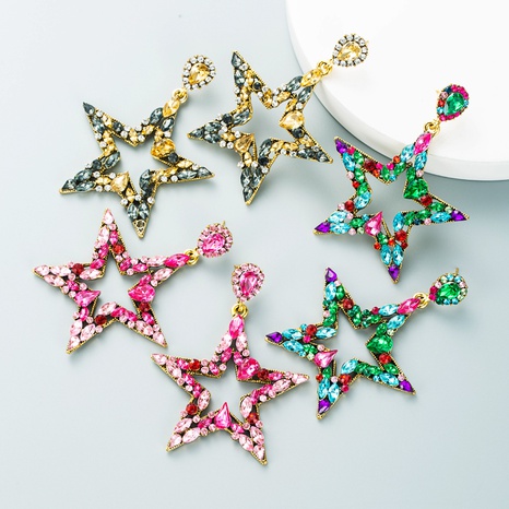 Retro color rhinestone five-pointed star earrings wholesale Nihaojewelry's discount tags