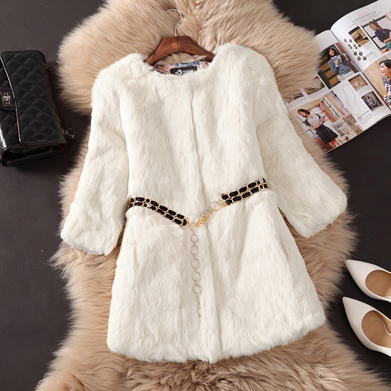 2021 winter new imitation Haining Rex rabbit fur Korean womens midlength slim coat fashion send chain
