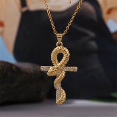 Korean copper inlaid zirconium cross snake necklace wholesale Nihaojewelry