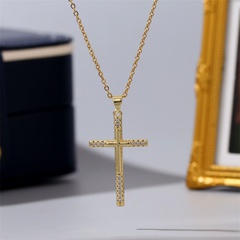 collier croix simple en cuivre incrusté de zirconium en gros Nihaojewelry